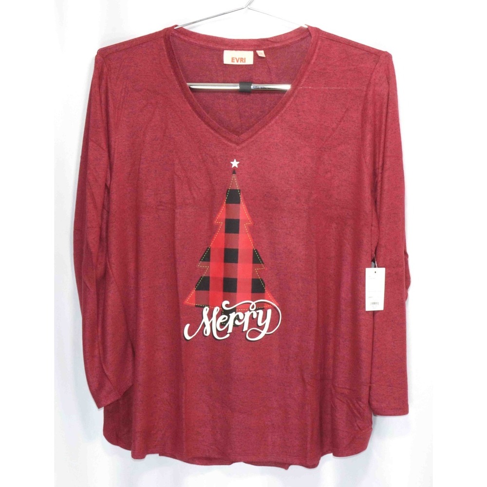 NWT Evri "Merry" Christmas Tree Red Knit V-Neck L/S Top Womens Plus Size 4X